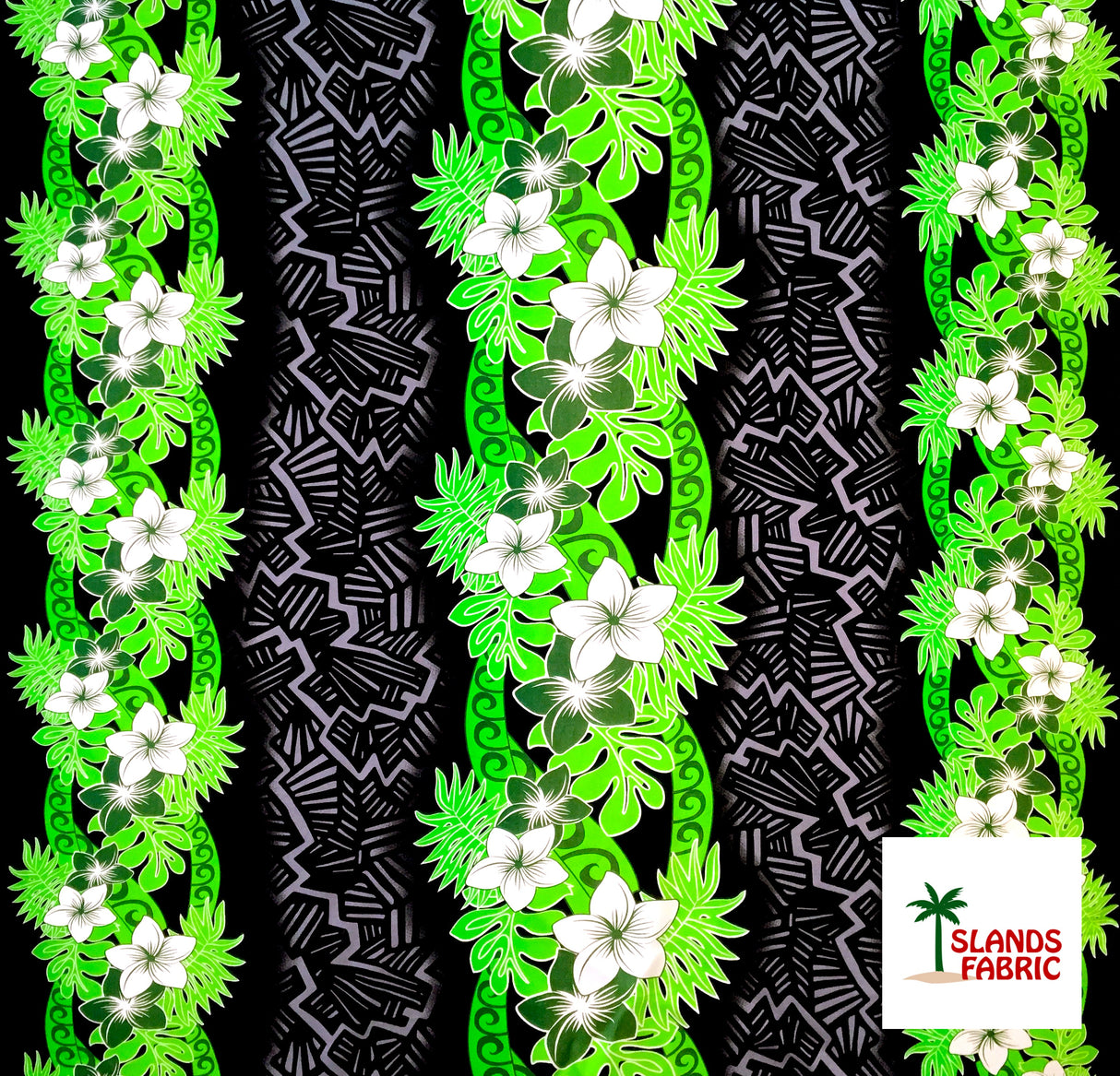 Triple Tropical Border Rayon Fabric - Tropical Border Print, 45" Width (1 Yard)