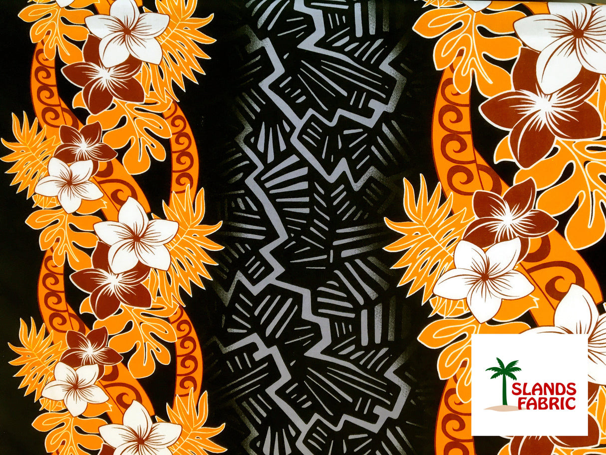 Triple Tropical Border Rayon Fabric - Tropical Border Print, 45" Width (1 Yard)