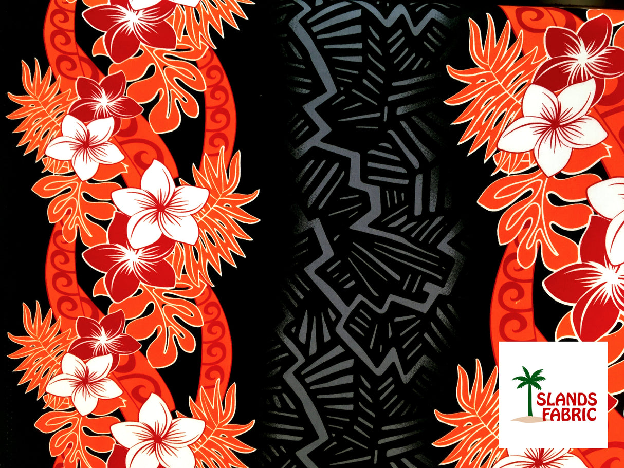 Triple Tropical Border Rayon Fabric - Tropical Border Print, 45" Width (1 Yard)