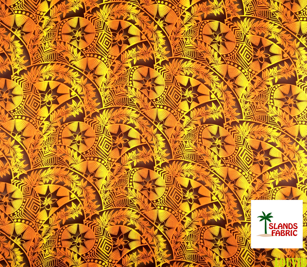 Plumeria Star Design Rayon Fabric - All Over Tiki Print, 44" Width (1 Yard)