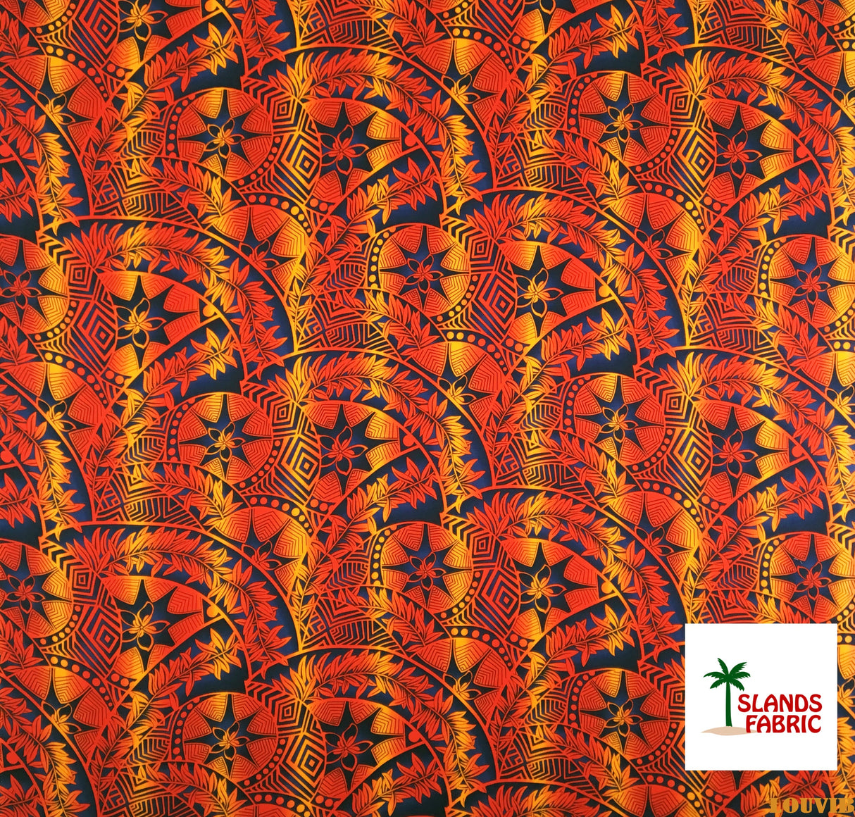 Plumeria Star Design Rayon Fabric - Gold/Navy, Gold/Brown, Red/Black, Crimson/Navy, Tropical Star Print, 36" X 44" (1 Yard)