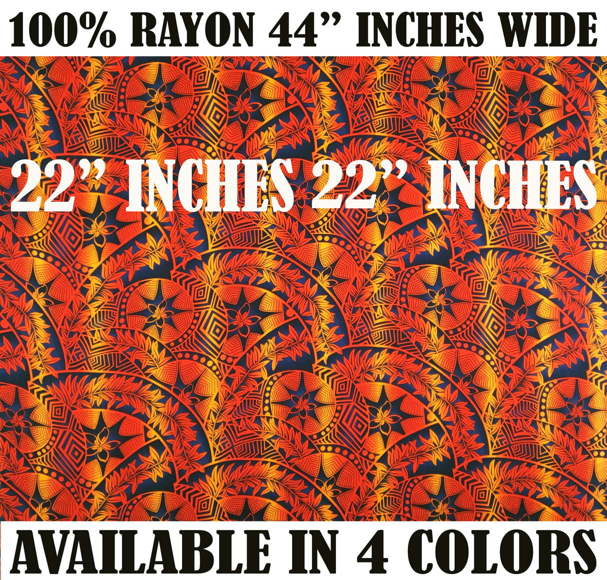 Plumeria Star Design Rayon Fabric - All Over Tiki Print, 44" Width (1 Yard)