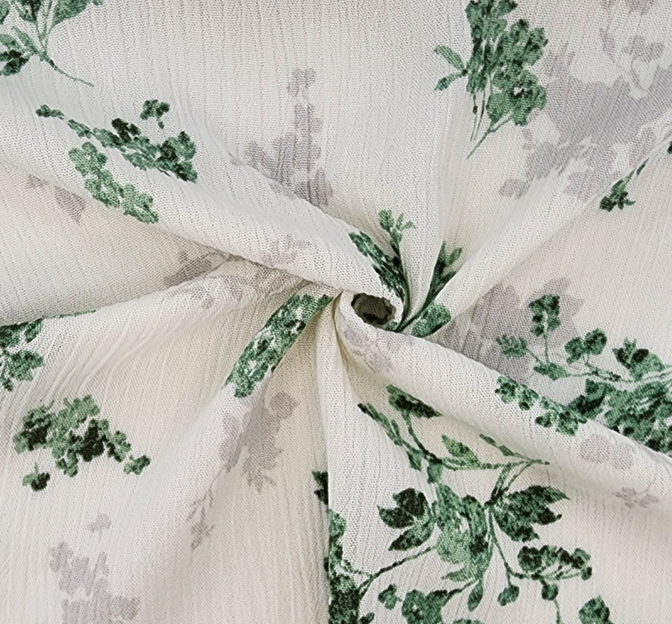 Rayon Crinkle 1D1529 100 Percent Rayon Fabric - Ivory/Green, Textured Crinkle, 50/52" Width