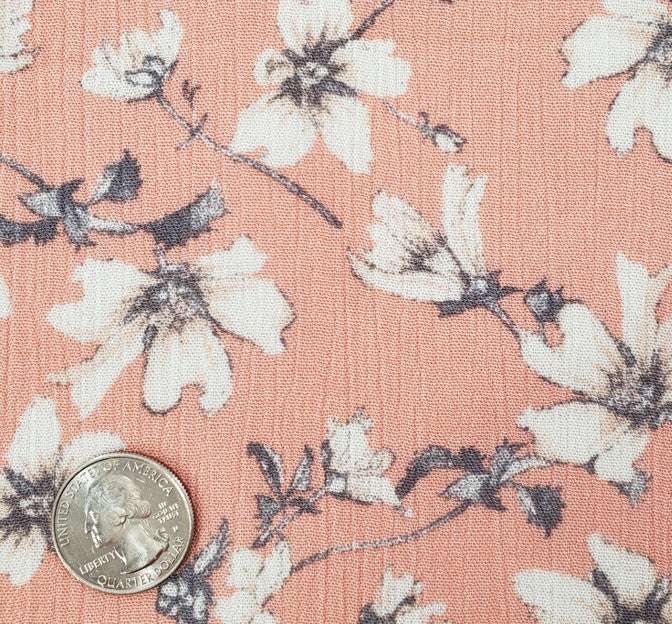 1D1482 Coral Rayon Crinkle Fabric - Coral Textured Crinkle, 50/52" Width (1 Yard)