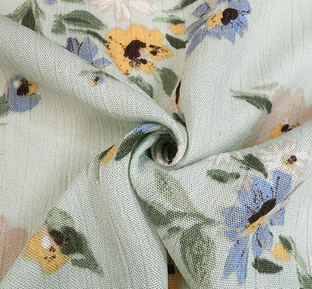 1 Yard Butterfly Green Rayon Crinkle Fabric Lightweight Rayon 50/52 Inch Width