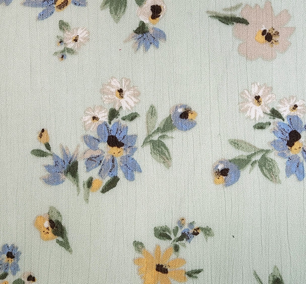 1 Yard Butterfly Green Rayon Crinkle Fabric Lightweight Rayon 50/52 Inch Width