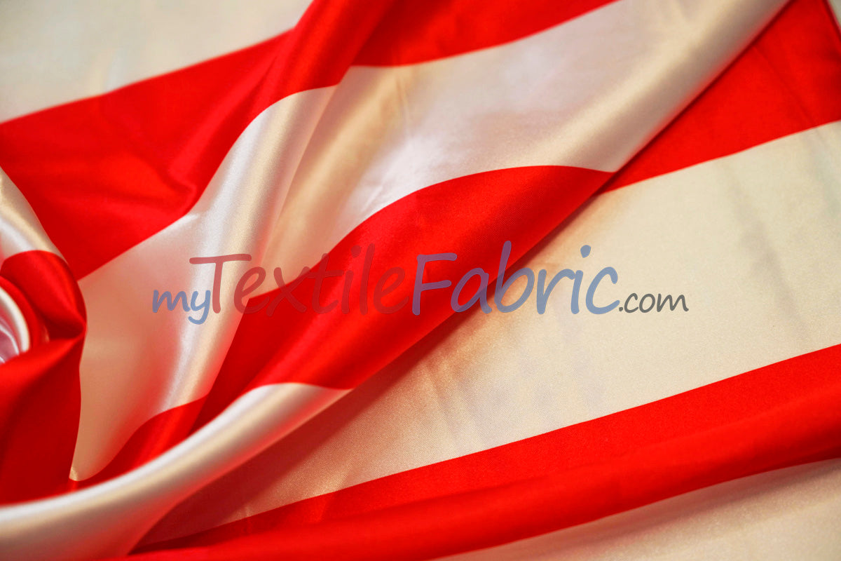3 Inch Stripe Charmeuse Satin Fabric - Red 3 Inch Stripe, 58/60" Width (1 Yard)