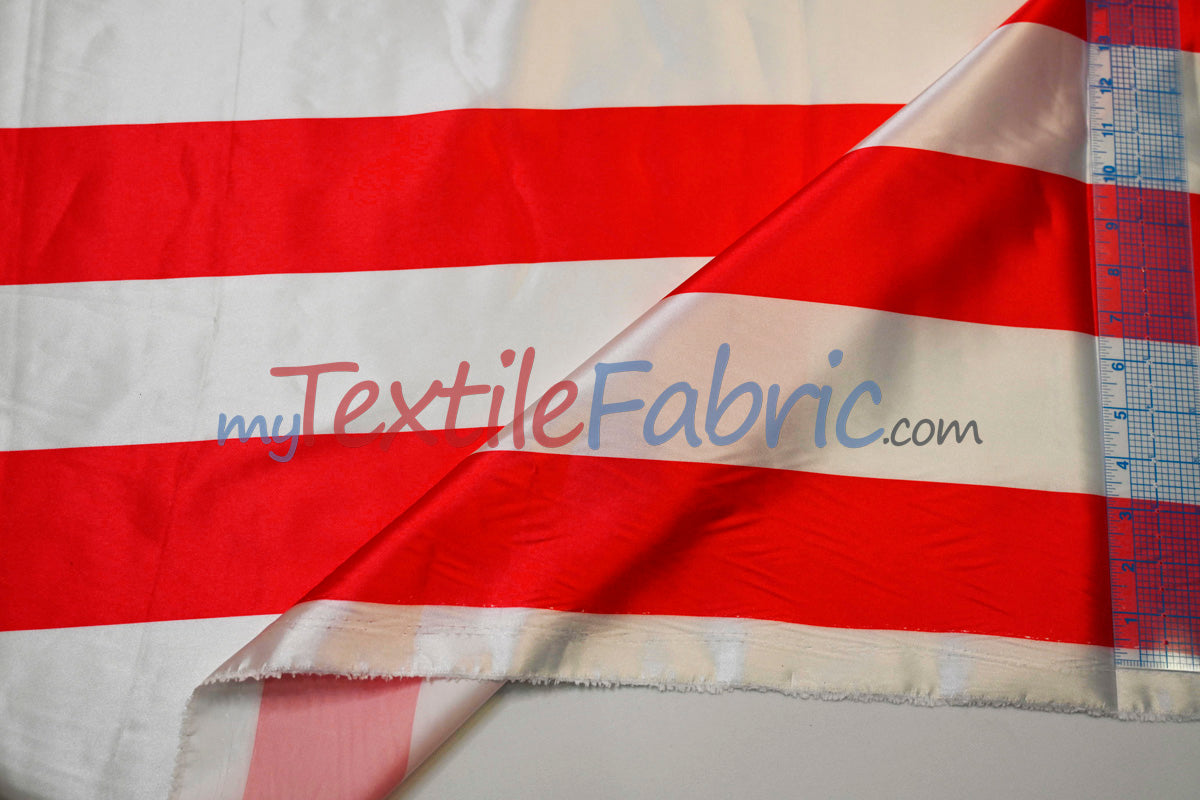 3 Inch Stripe Charmeuse Satin Fabric - Red 3 Inch Stripe, 58/60" Width (1 Yard)