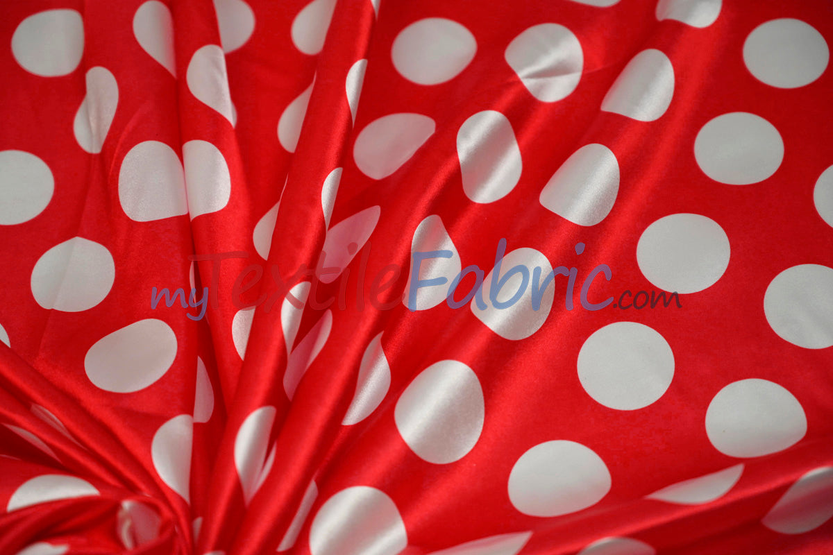 Polka Dot Charmeuse Satin Fabric - 58/60" Width, Multiple Colors, 1.5" Dots (1 Yard)