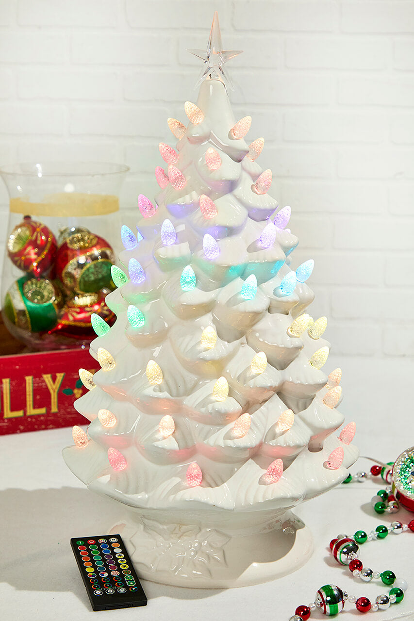 24" Ceramic Nostalgic RGB Tree - White