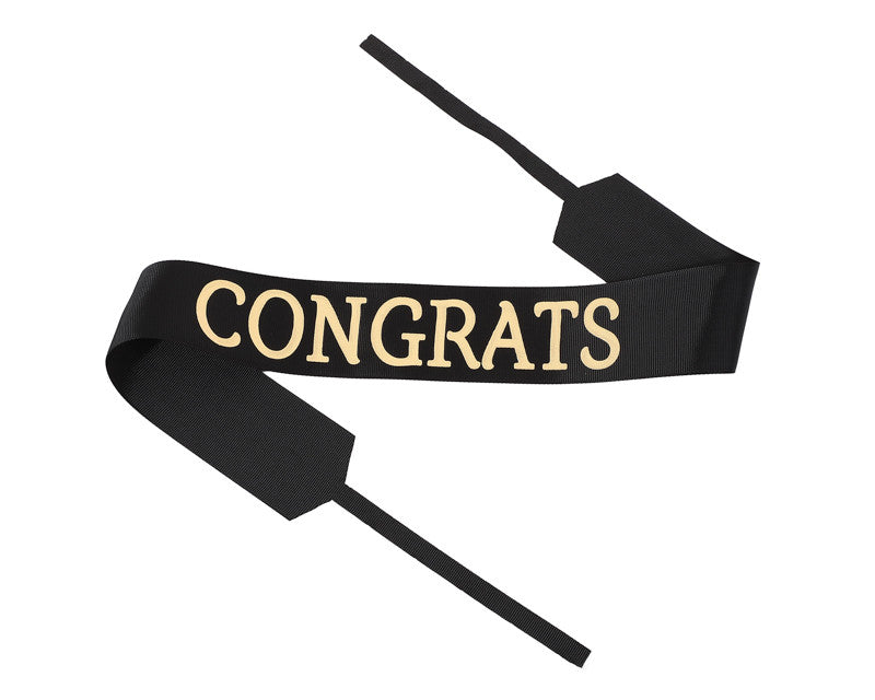 2" x 33" Black "CONGRATS" Gold Printed Grosgrain Ribbon Bouquet Banner - Pack of 12