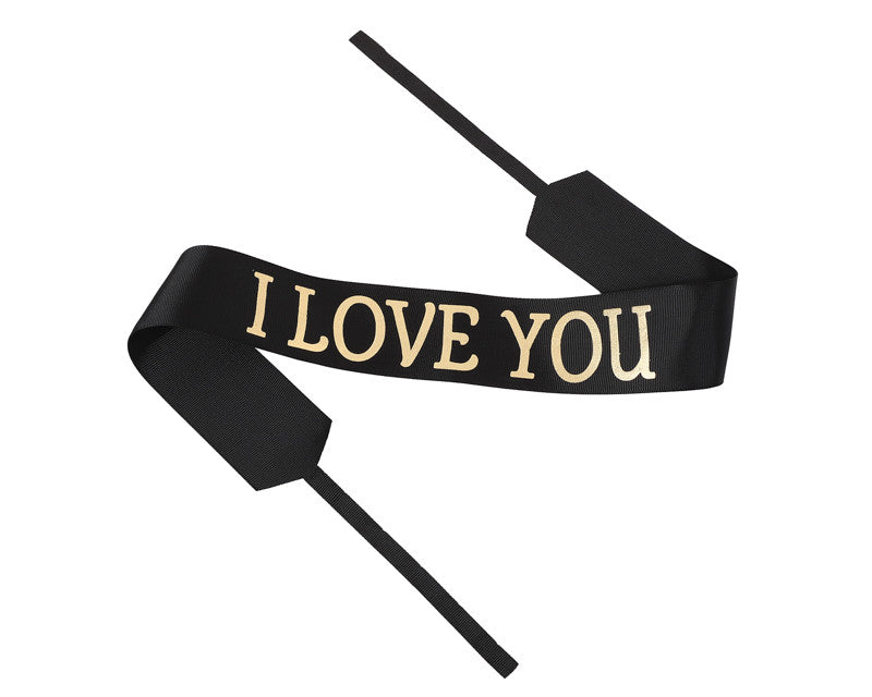 2" x 33" Black "I LOVE YOU" Gold Printed Grosgrain Ribbon Bouquet Banner - Pack of 12