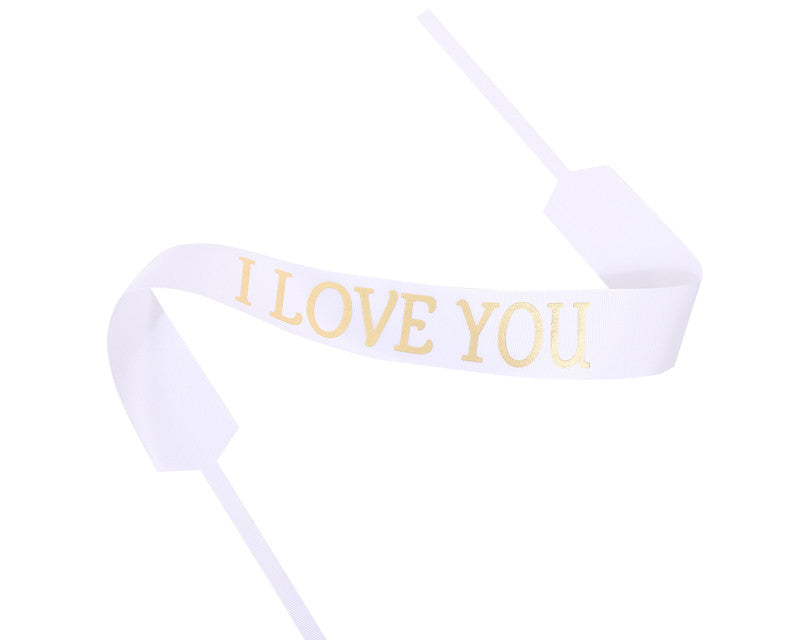 2" x 33" White "I LOVE YOU" Gold Printed Grosgrain Ribbon Bouquet Banner - Pack of 12