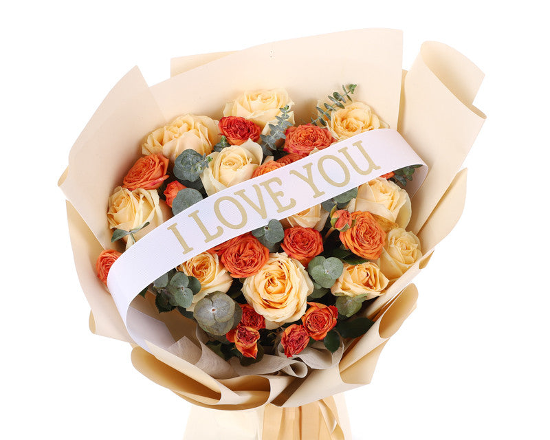 2" x 33" White "I LOVE YOU" Gold Printed Grosgrain Ribbon Bouquet Banner - Pack of 12