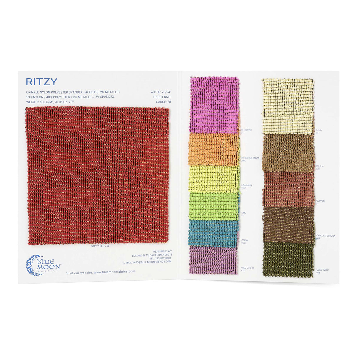 Ritzy Crinkle Spandex Metallic Color Card