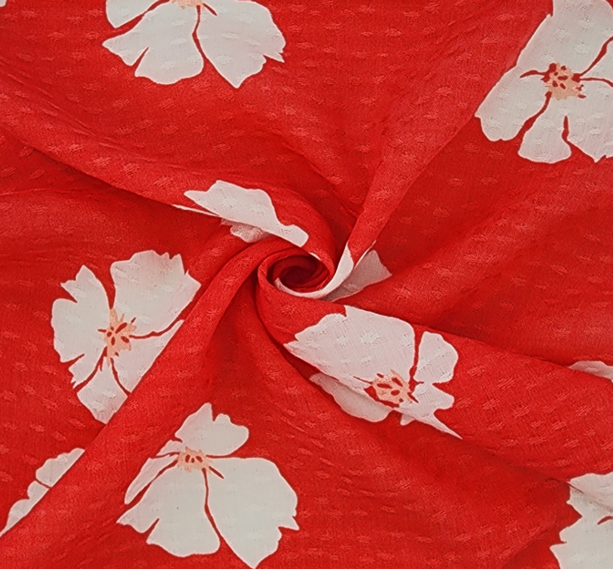 1 Yard Coral Rayon Dobby Dot Fabric – Lightweight Jacquard Material for Blouses and Dresses 54/55"