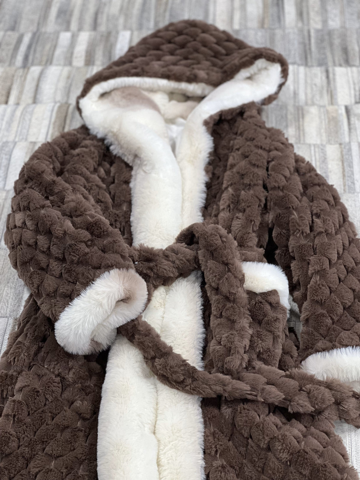 Rexa Robe 4 Luxury Faux Fur Jacket Robe with Hood and Velvet Insert