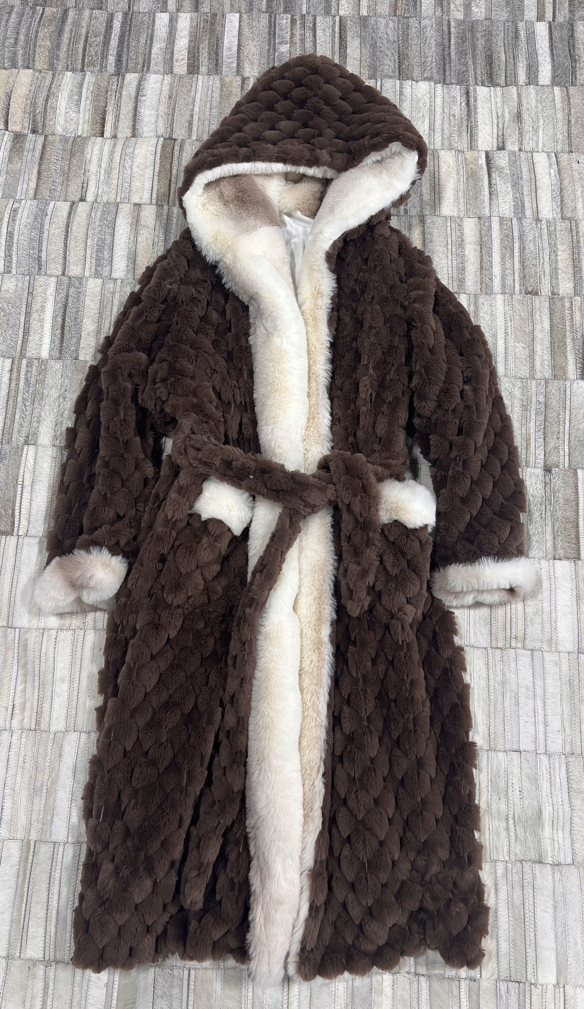 Rexa Robe 4 Luxury Faux Fur Jacket Robe with Hood and Velvet Insert