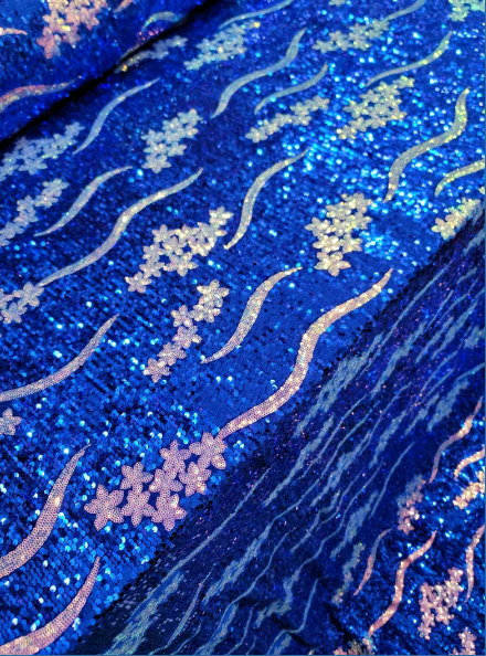 Sequin Embroidery Stretch Velvet Royal Blue