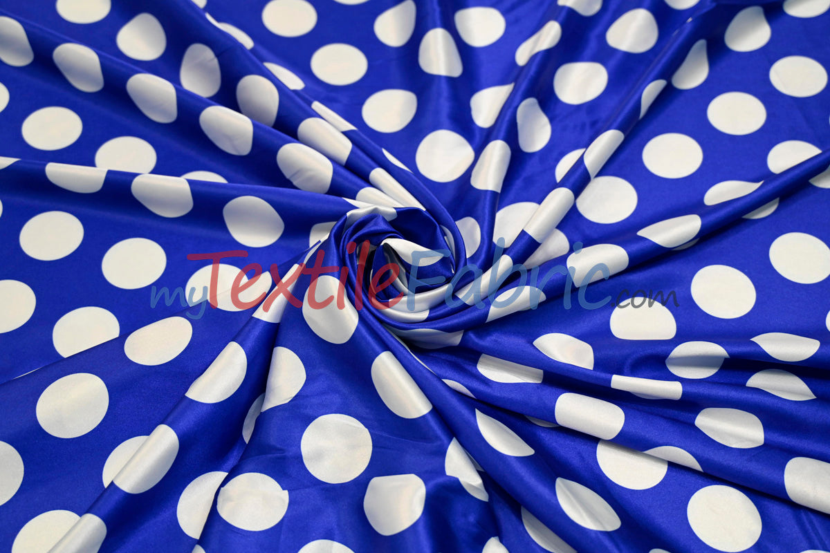 Polka Dot Charmeuse Satin Fabric - 58/60" Width, Multiple Colors, 1.5" Dots (1 Yard)