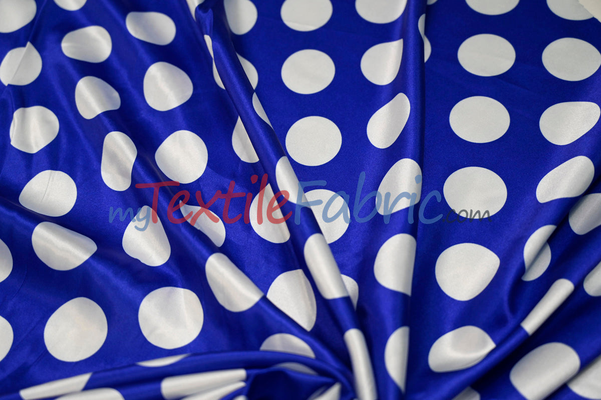 Polka Dot Charmeuse Satin Fabric - 58/60" Width, Multiple Colors, 1.5" Dots (1 Yard)