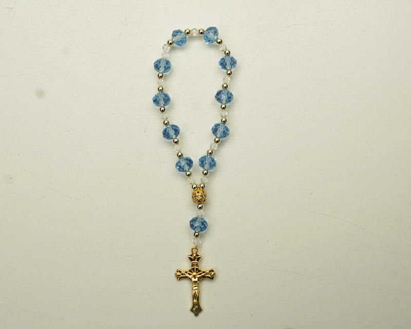 6.5" Blue and Gold Crystal Rosary Bracelet - Pack of 12 Pieces