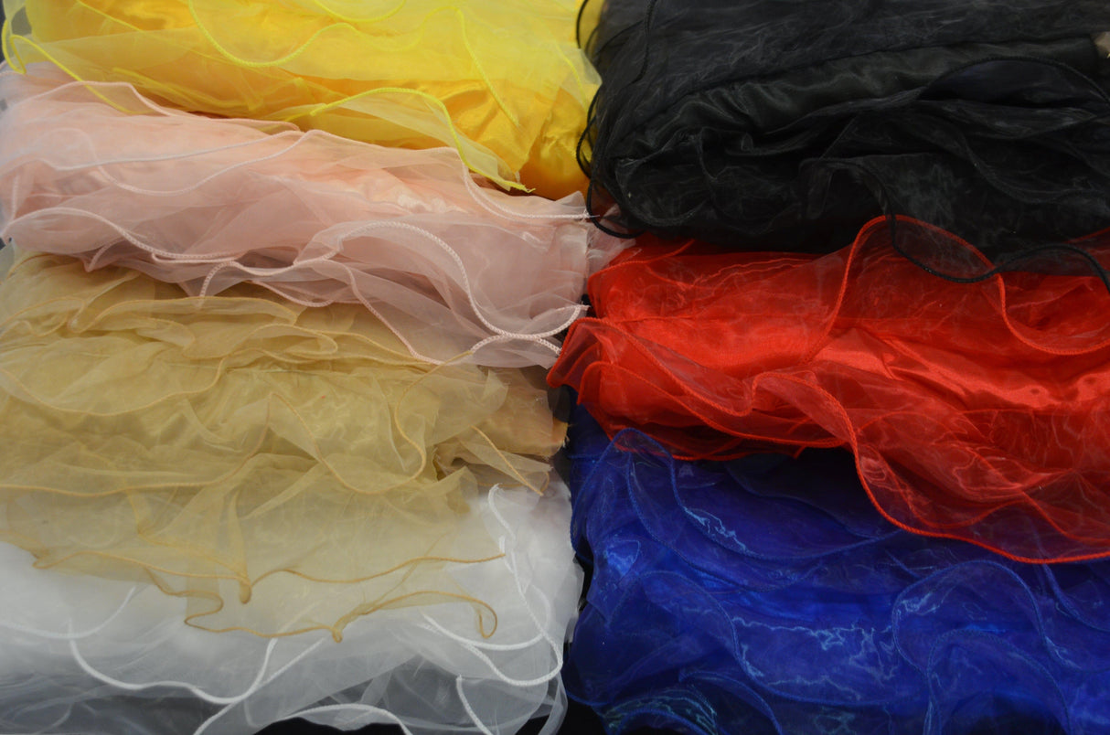 Organza Ruffled Taffeta Polyester Fabric - Layered Horizontal Ruffles, 57" Width, Multiple Colors (1 Yard)