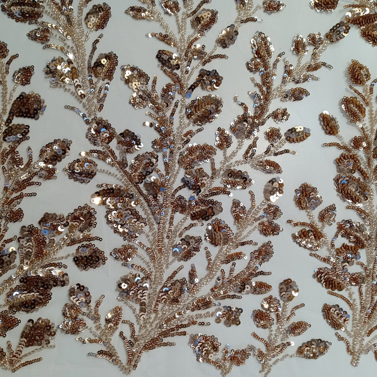 Beaded Sequined Lace Fabric on Polyester Net Mesh