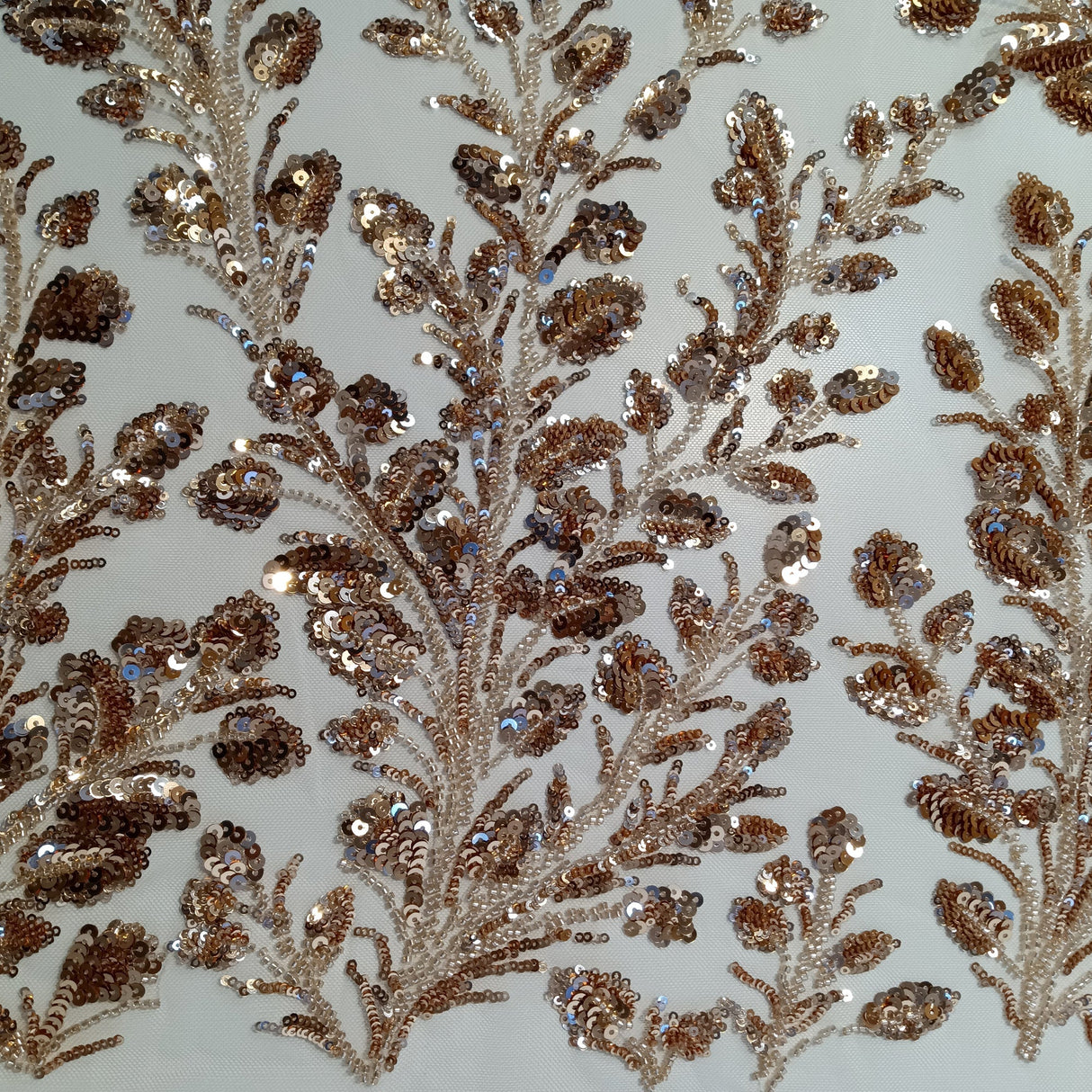 Beaded Sequined Lace Fabric on Polyester Net Mesh
