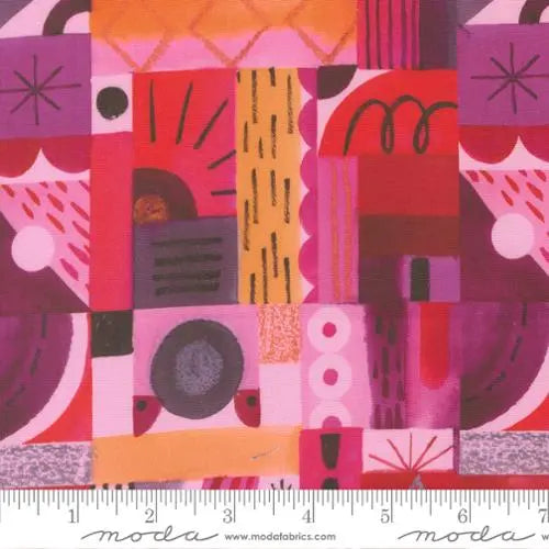 Cotton Print Radiant Pink Geometric Fabric 44/45"
