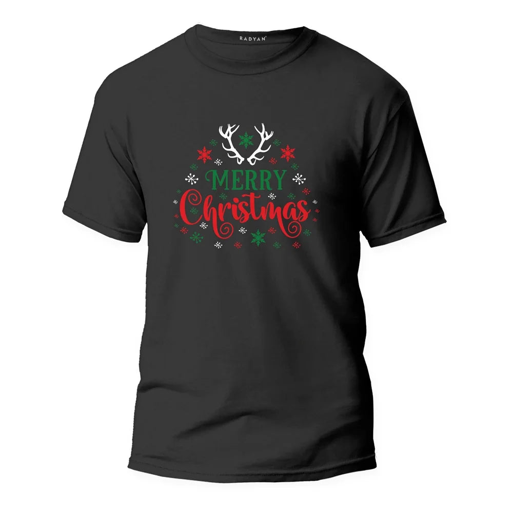 Radyan DTG Printed Men & Women Graphic T-Shirt for Merry Christmas (Pack of 1) Black