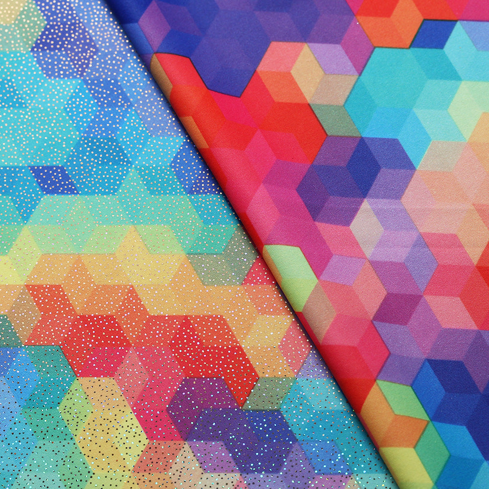 Rainbow Brite Polyester Spandex Fabric - Multicolor Geometric Print, 58/60" Width (1 Yard)