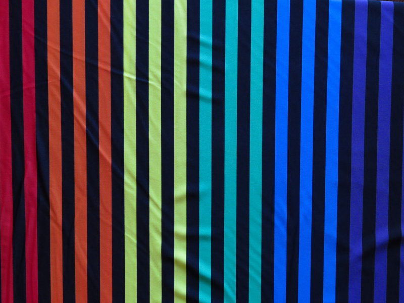 Swim Knit Polyester Spandex Rainbow and Black Stripe