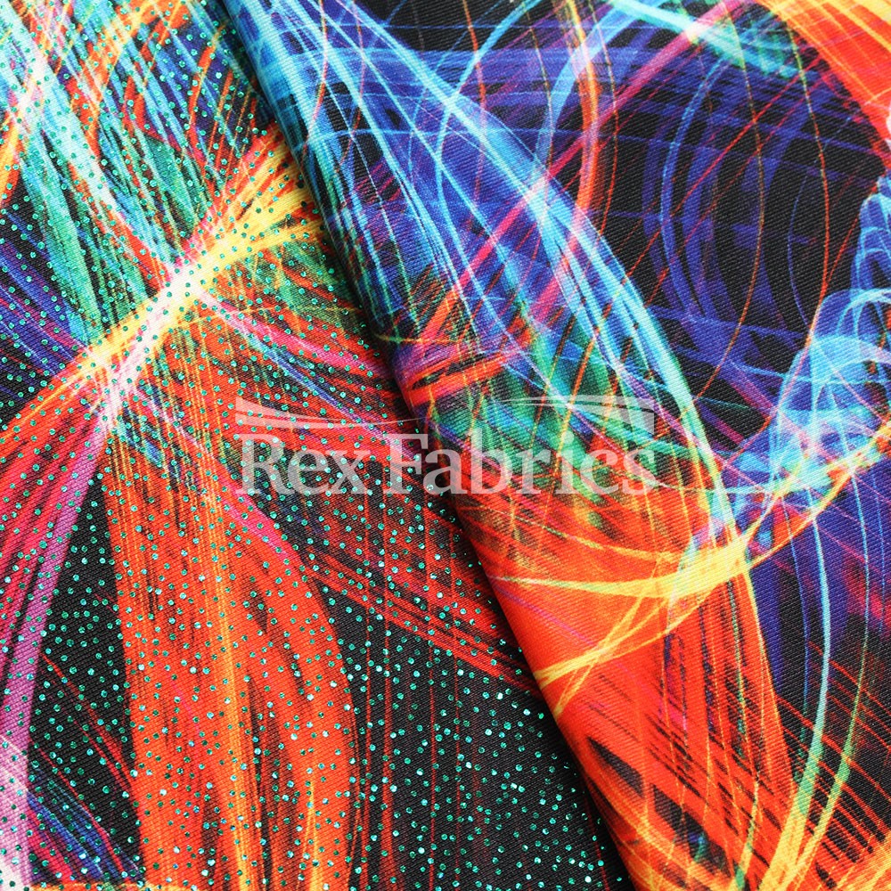 Rave Party Poly Spandex Tricot Fabric - Multi Color Lines Print, 58/60" Width (1 Yard)