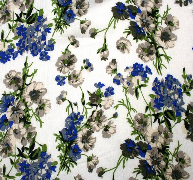 Rayon Crinkle 1D704 100 Percent Rayon Fabric - Ivory/Blue Vertical Rippled Texture, 50/51" Width (1 Yard)