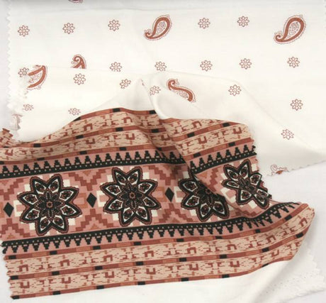 1 Yard Rayon Poplin Print Off White And Pink Smooth Finish Fabric For Apparel 54/55 Inches Width