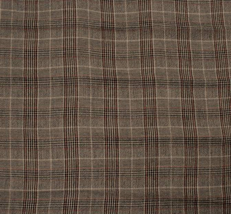 1 Yard Taupe Black Rayon Yarn Dyed Plaid Fabric, 50/51" Wide, Lightweight Apparel Material