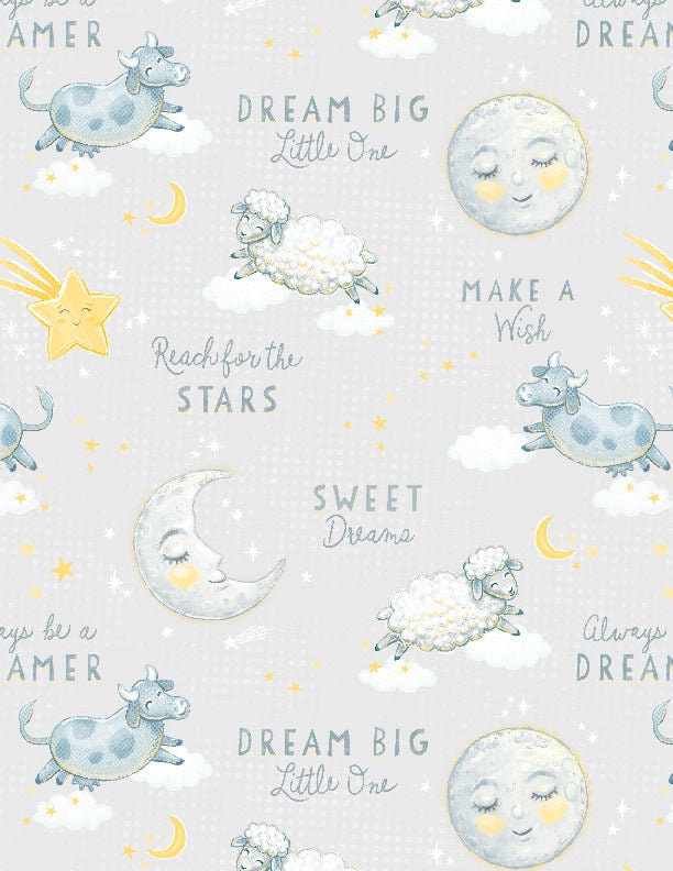 Quilting Cotton Reach for the Stars All Over Sweet Dreams Navy Gray Wilmington Prints