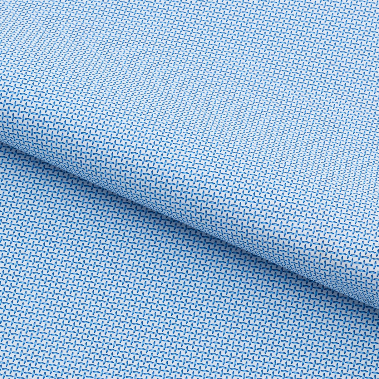 Sky Blue Cross Stitched Printed Recycled Nylon Spandex Fabric - White/Blue Cross Stitched Print, 55/56" Width (1 Yard)