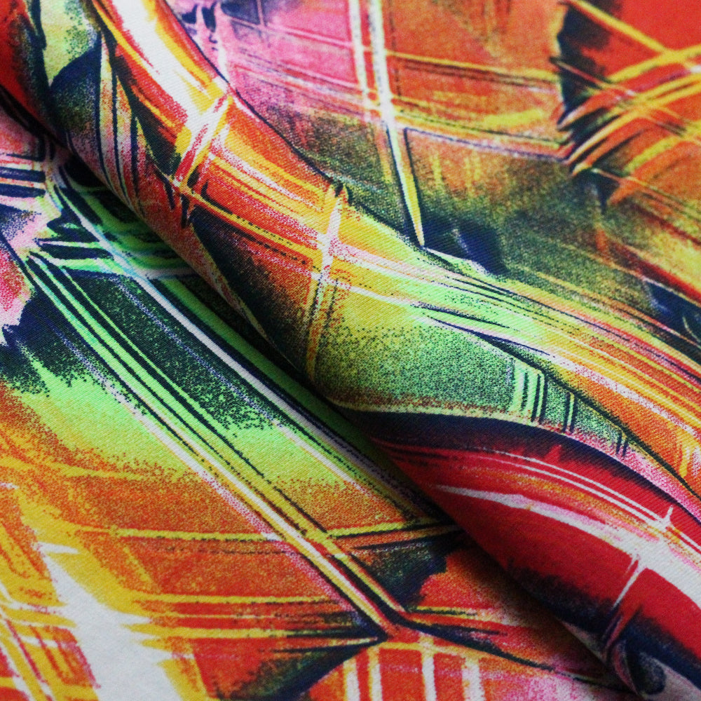 Vertigo Nylon Spandex Fabric - Multicolor/Blue Pink, Thunder Stripe Pattern, 58/60" Width (1 Yard)