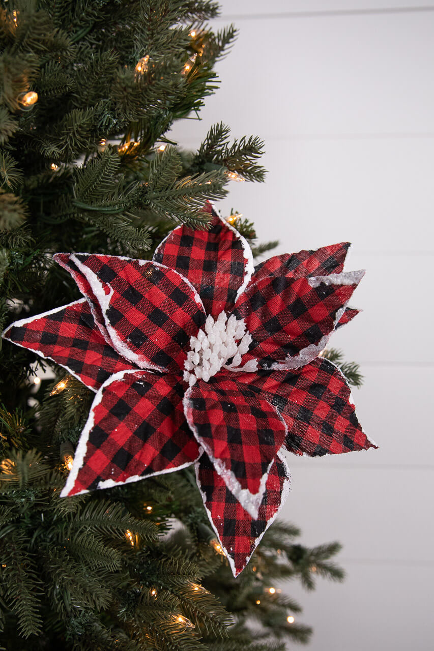 22” x 11" Red and Black Plaid Poinsettia Stem