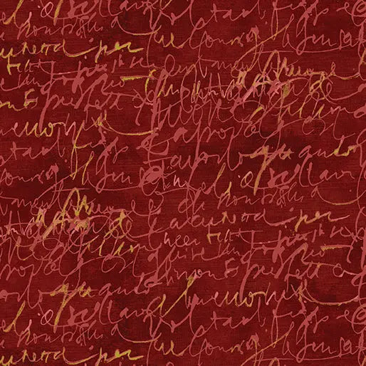 Red Cotton Fluidity Script Print Fabric 44/45"