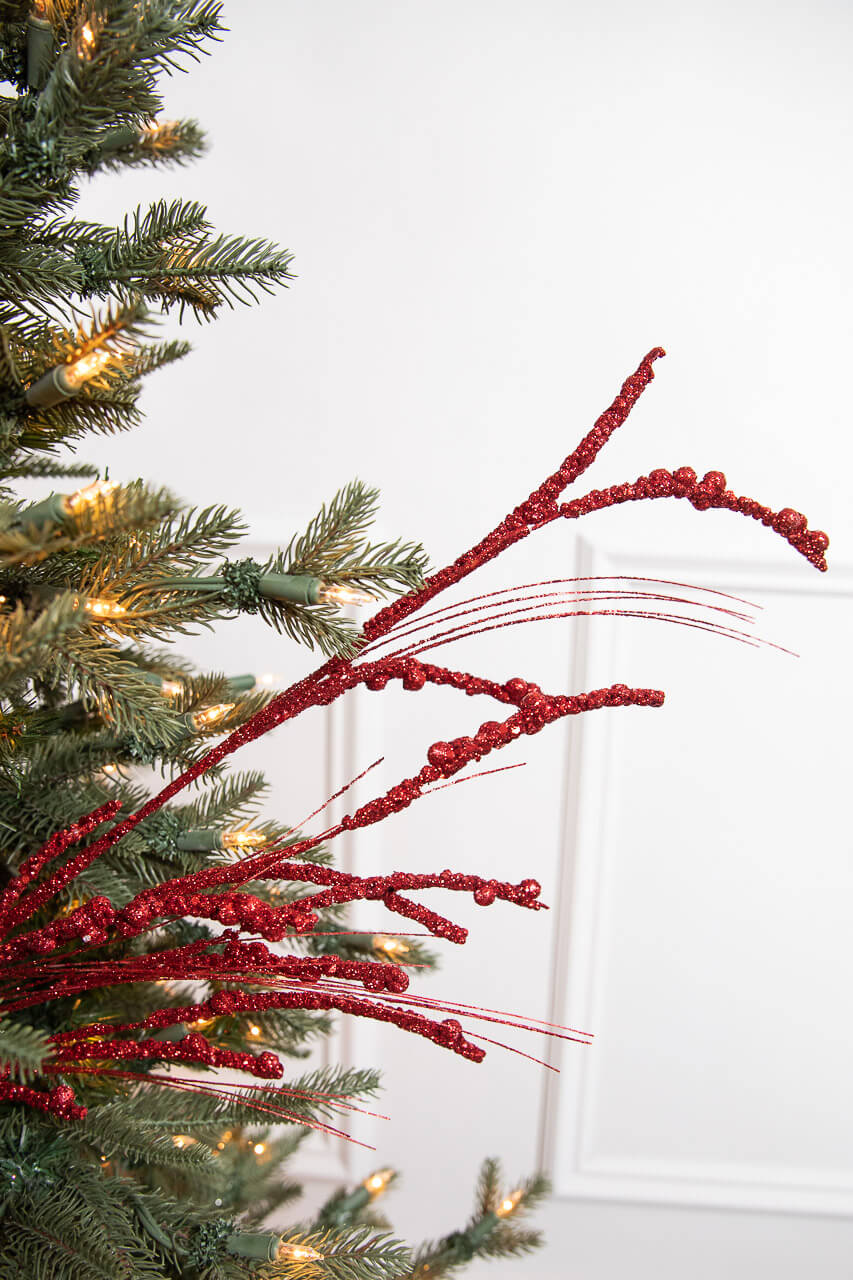 33” Glitter Berry Spray- Red