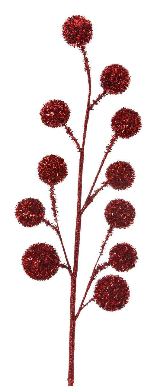 26 Inch Red Glitter Tinsel Ball Spray