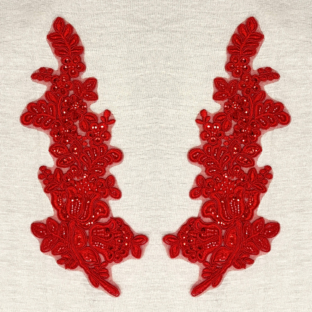 Beaded Floral Lace Applique on Polyester Mesh