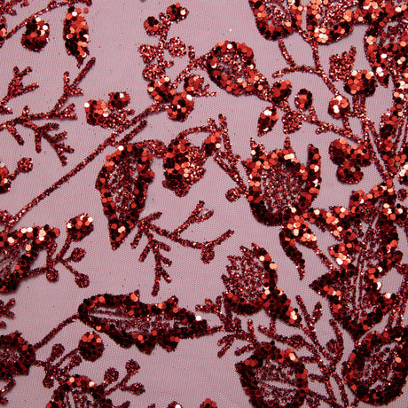 1 Yard Tulle Lace Fabric with Glitter and Floral Pattern, 58" Wide