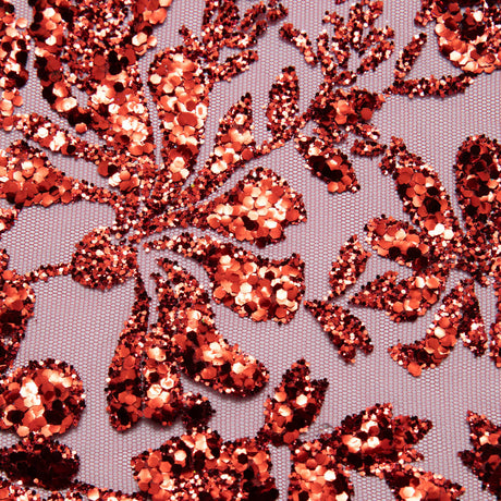 1 Yard Tulle Lace Fabric with Glitter Floral Design, 58" Wide