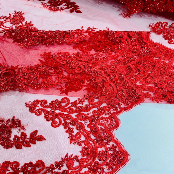 Beaded Lace Fabric Helena Floral 50" Width
