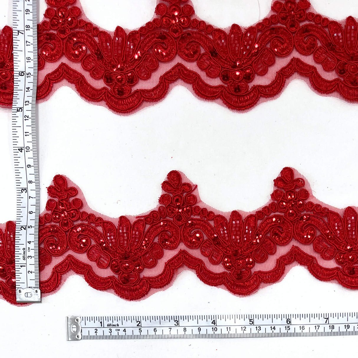 Beaded Corded Lace Trim on Polyester Net Mesh 3" Wide