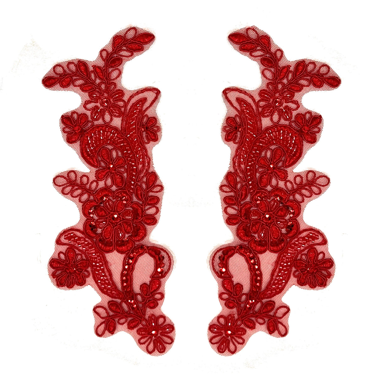 Beaded Corded Floral Lace Applique Pair